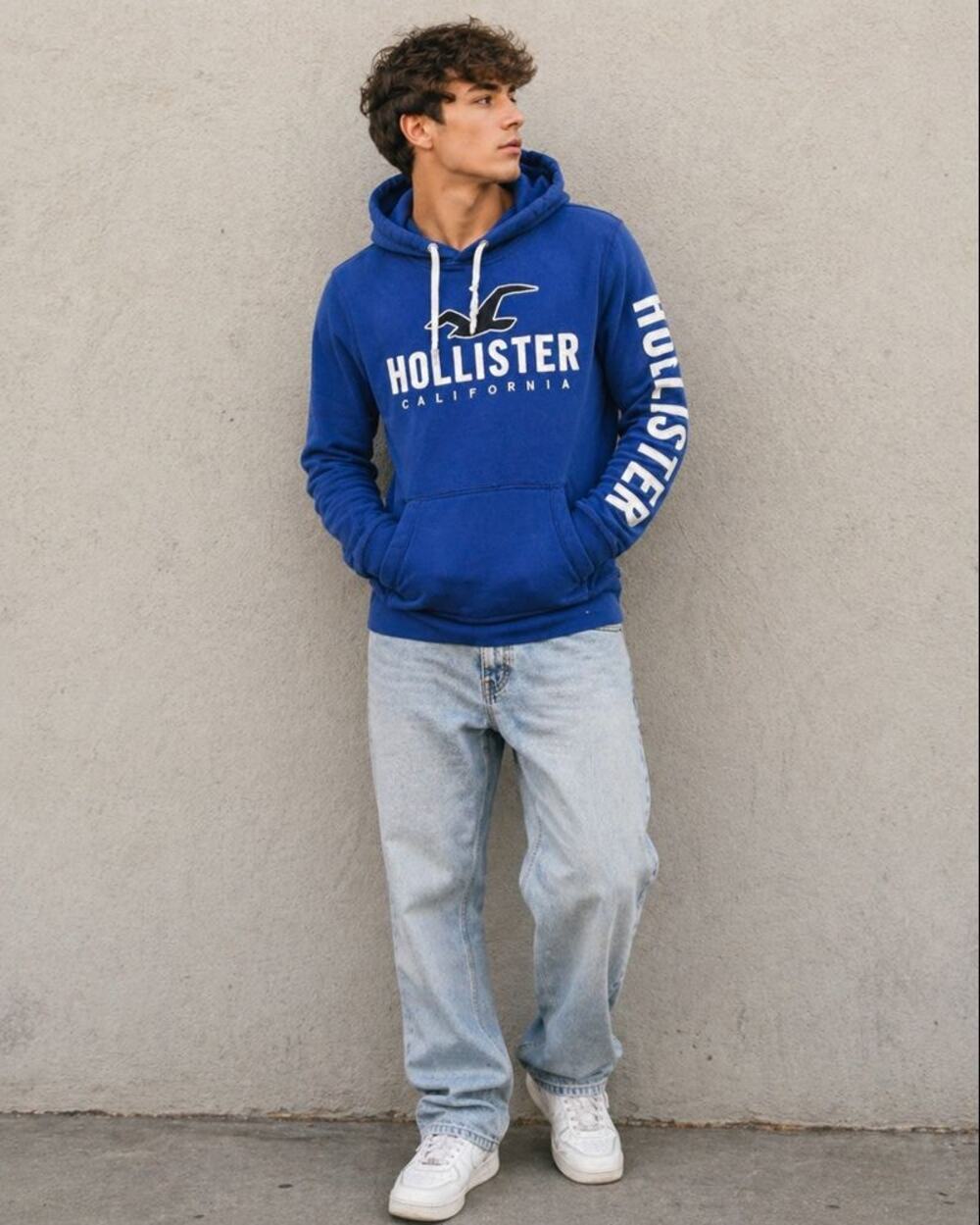 Vintage Y2K Hollister Blue Hoodie Sleeve Hit Big Logo Size Small